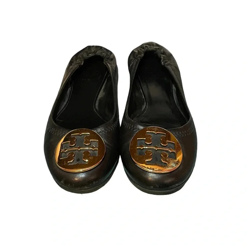 TORY BURCH CLAIRE BLACK LEATHER BALLET FLATS